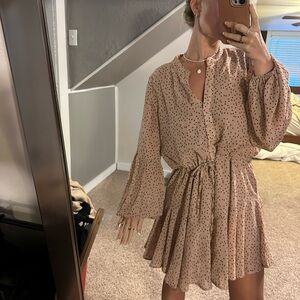 By Together Beige Polka Dot Long Sleeve Dress